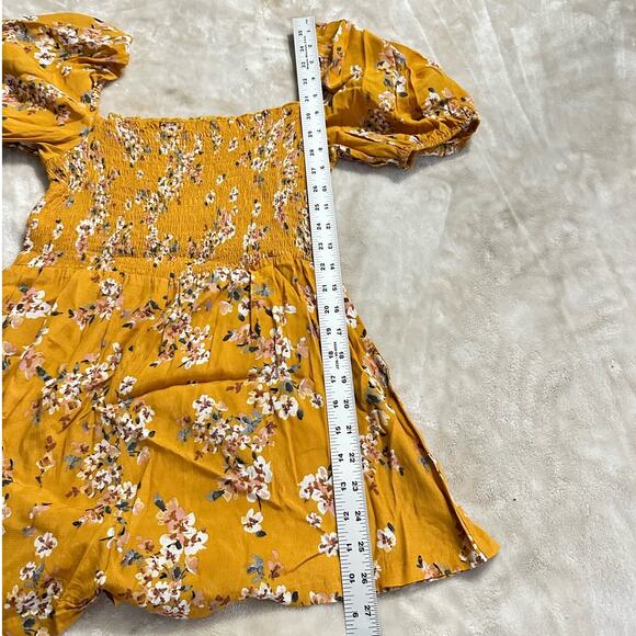 Flynn Skye Justine Romper Women's Medium Orange Floral Puff Sleeve Smocked RTR - Picture 9 of 11